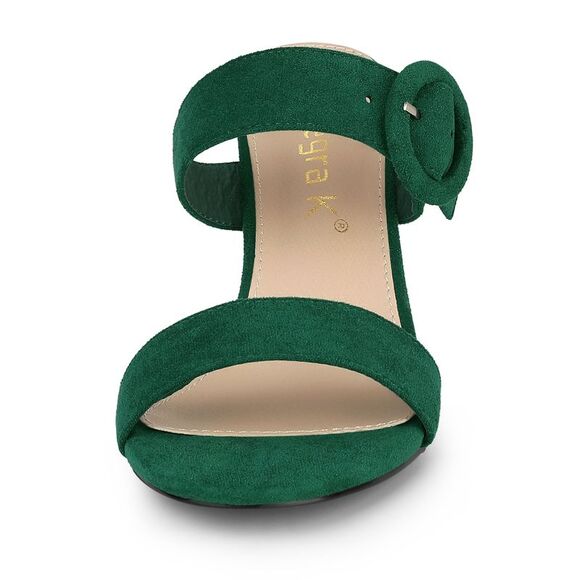 Opened Toe Buckle Stiletto Heels Slide Green Sandals - Picture 3 of 6